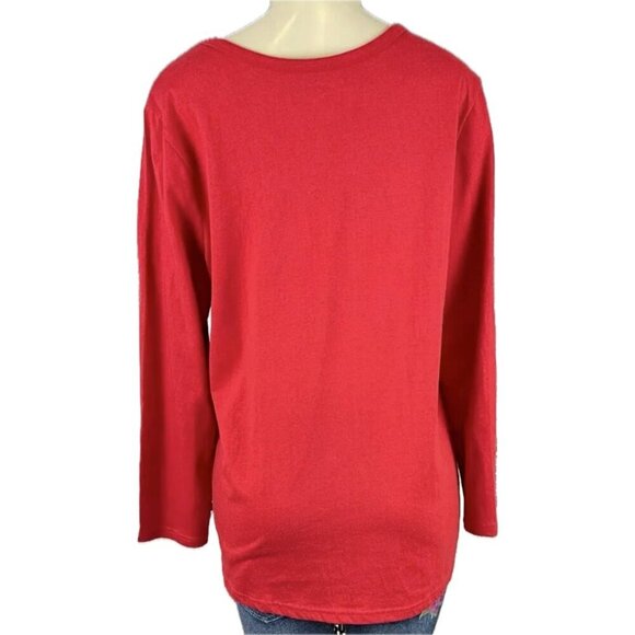 Woman Within +18/20 Red Dog Skiing Holiday Graphic Crew Neck Long Sleeve Tee - Picture 4 of 5